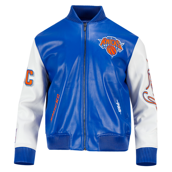 Men's New York Knicks City Signature Leather Varsity Jacket
